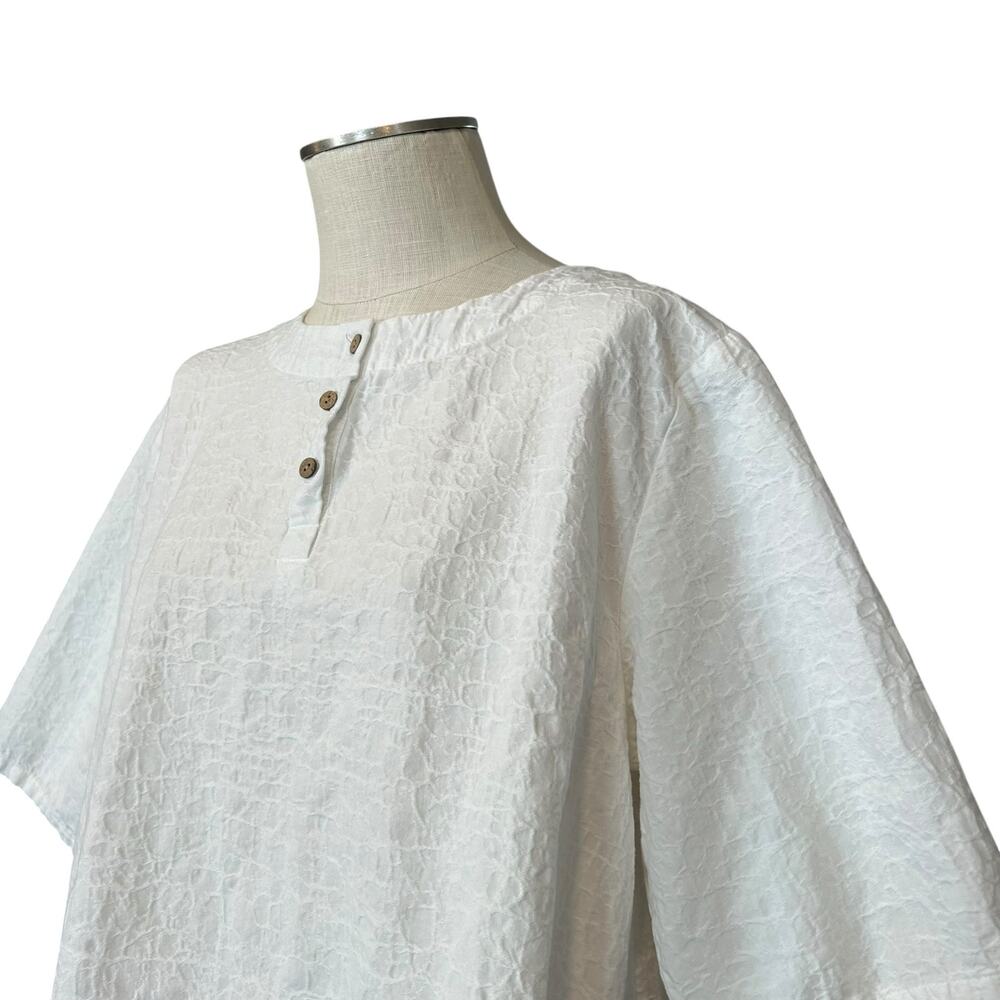 White Textured Henley Cotton Linen Boxy Oversized Top Cottagecore XL - Picture 9 of 14